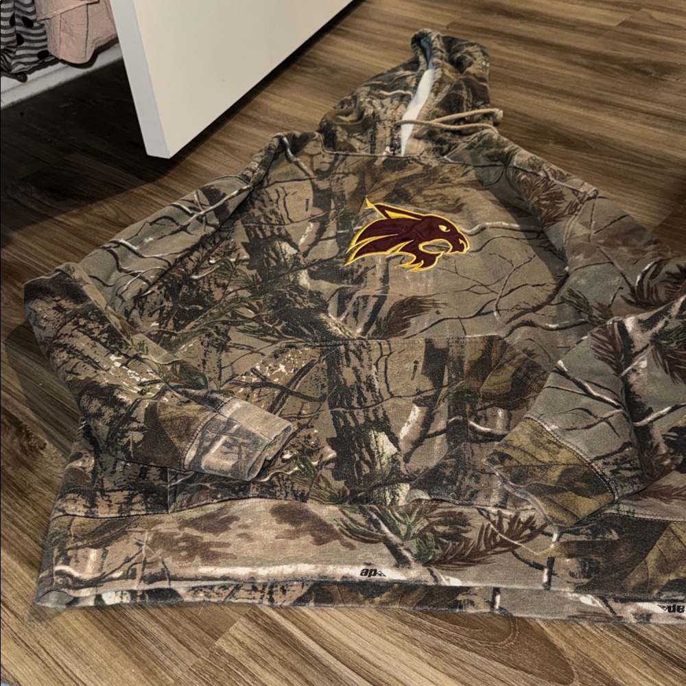 TXST Bobcats Camouflage Hoodie with Bobcat Logo Sz L in GUC